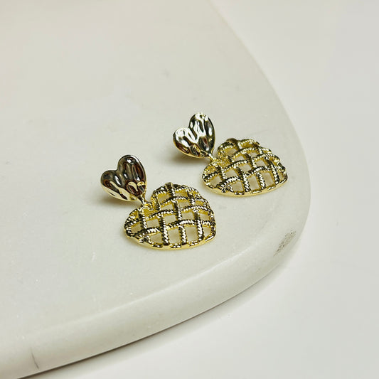 Openwork Heart Stud Earrings with 14K Gold-Plated Sterling Silver