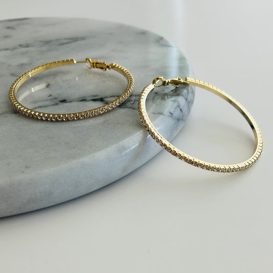 Gold-Plated Hoop Earrings with Pavé Crystals