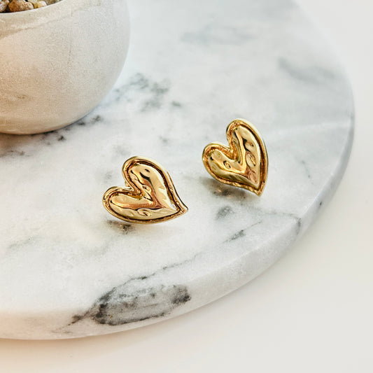 Gold-Plated Heart-Shaped Stud Earrings