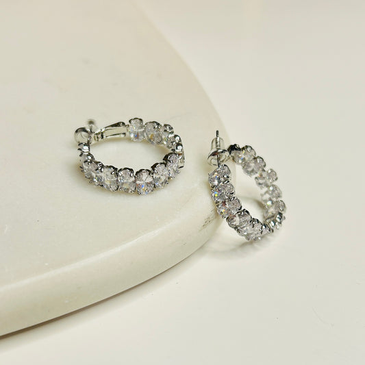 Crystal Hoop Earrings – Silver-Tone with Sparkling Cubic Zirconia