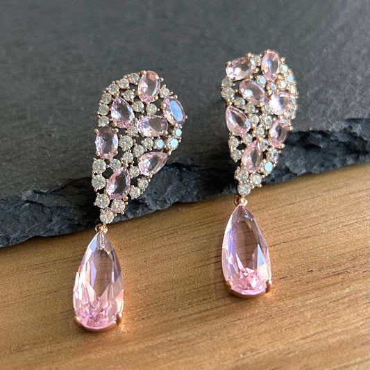 Elegant Pink Crystal Drop Earrings – Perfect for Evening Wear