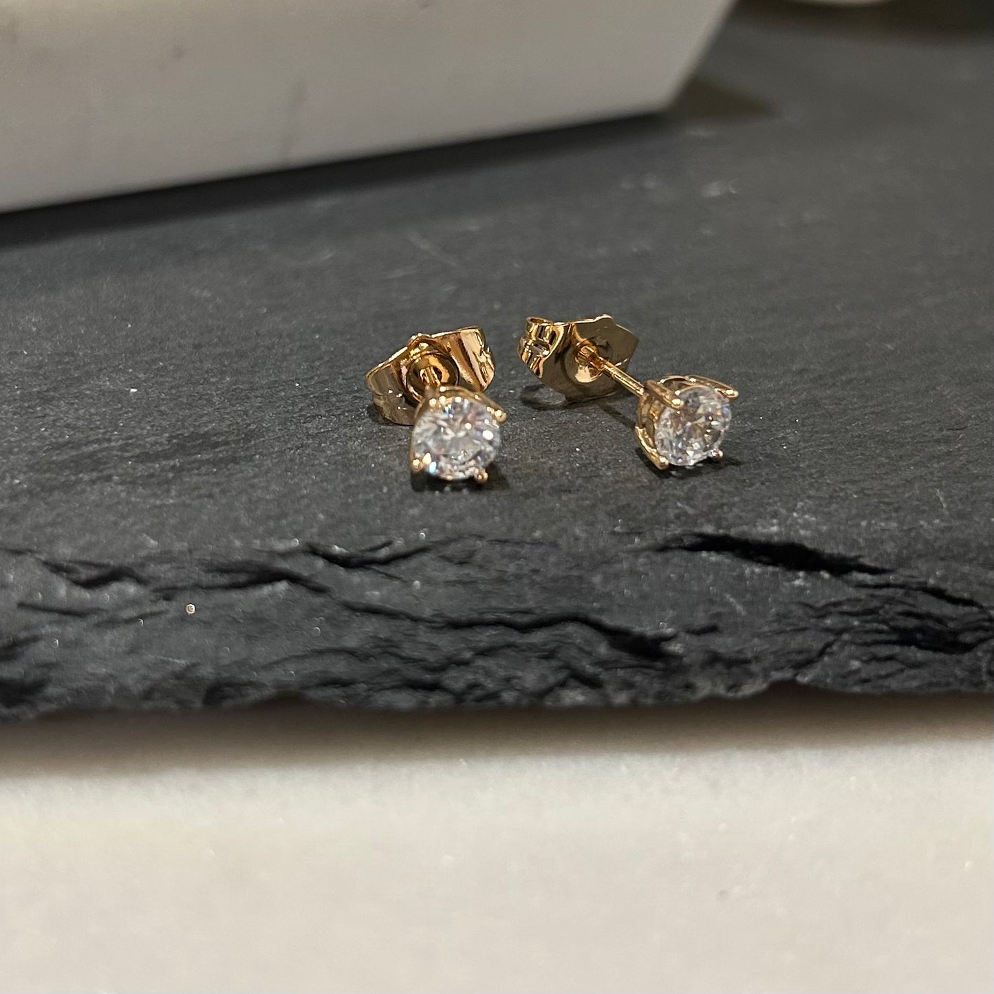 14K Gold Plated Cubic Zirconia Stud Earrings - Classic Solitaire Design