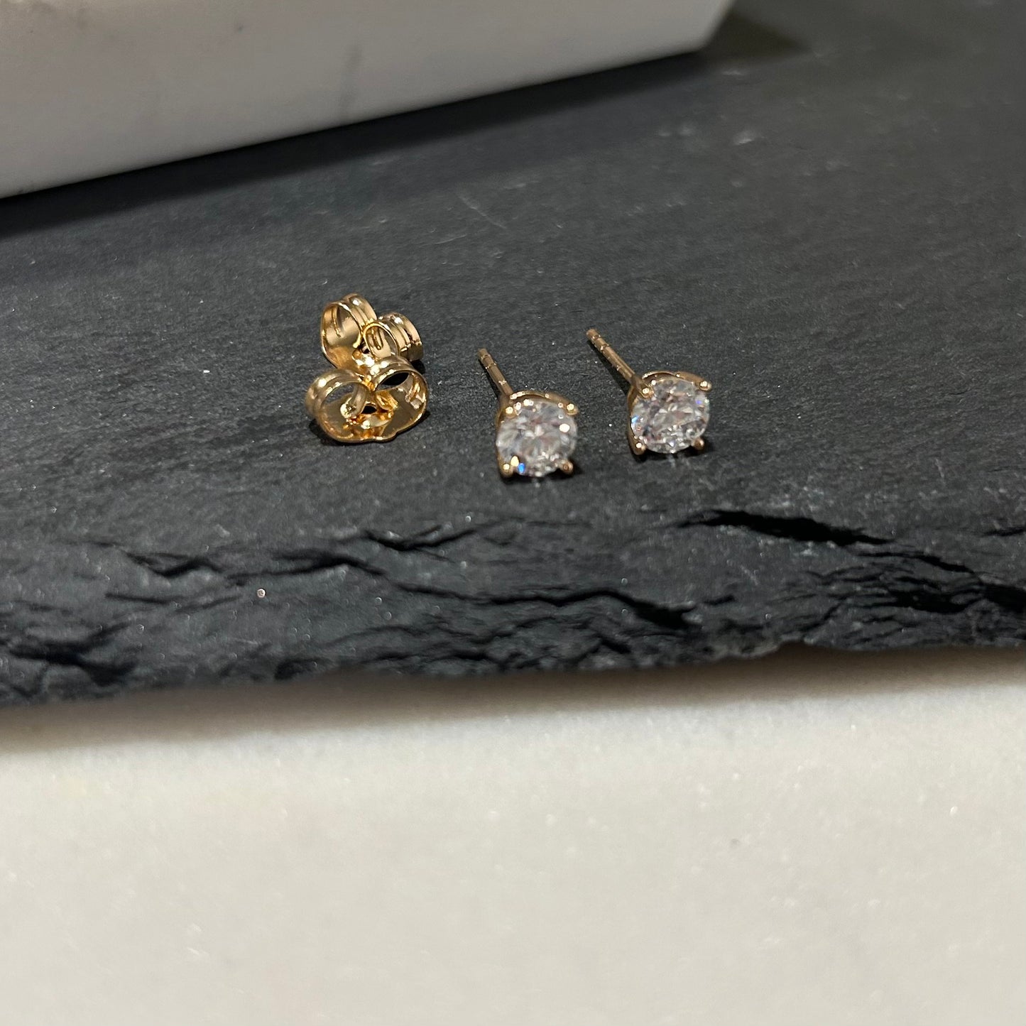 14K Gold Plated Cubic Zirconia Stud Earrings - Classic Solitaire Design