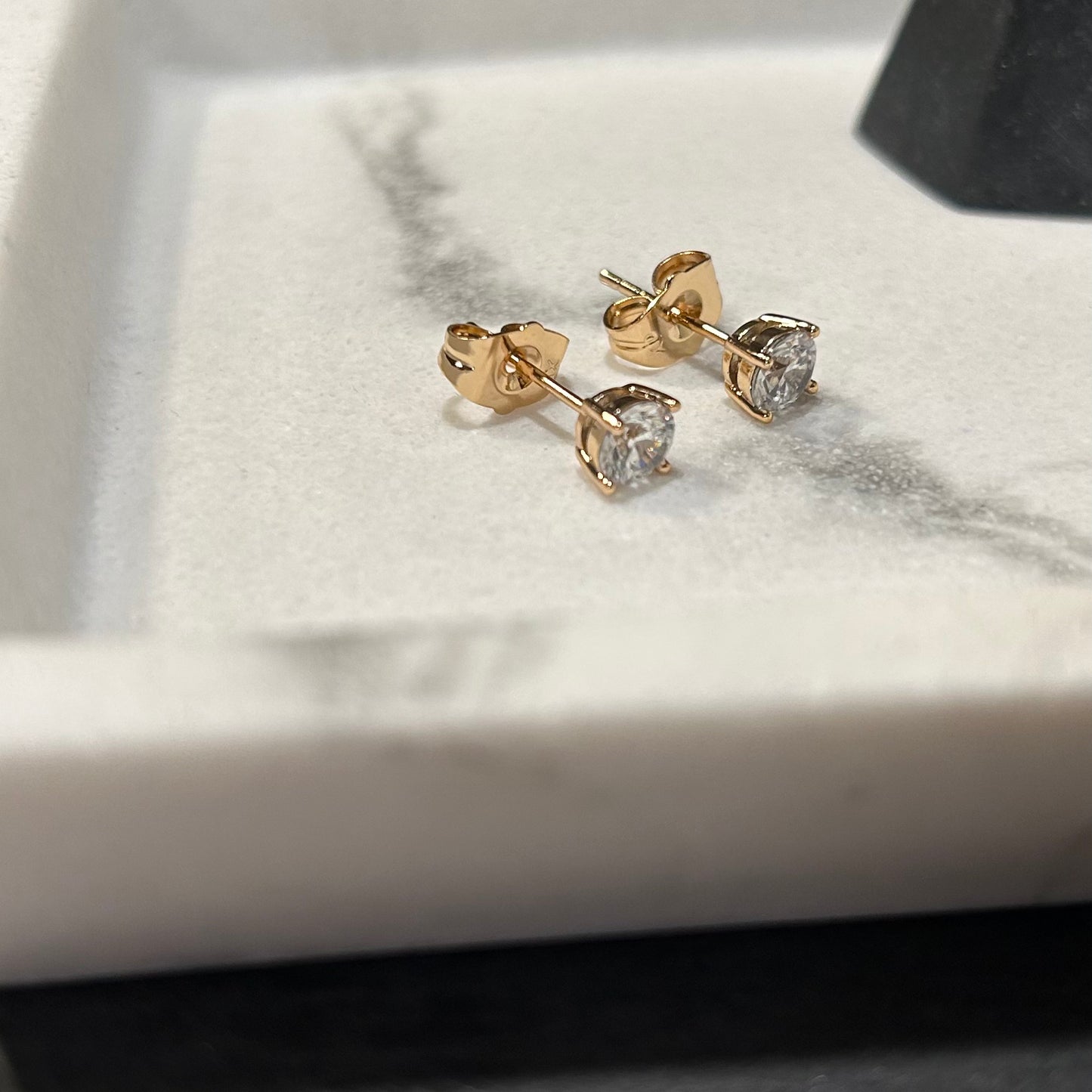 14K Gold Plated Cubic Zirconia Stud Earrings - Classic Solitaire Design