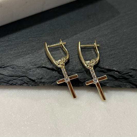 Gold-Plated Drop Earrings with Crystal-Accented Minimalist Pendant