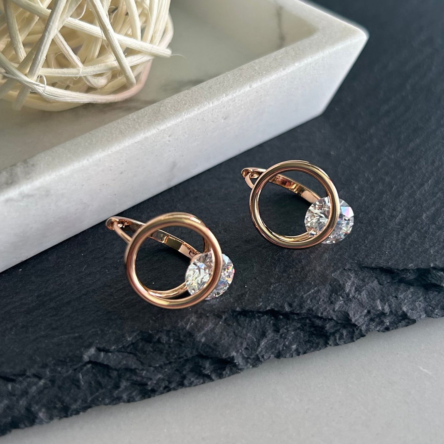 18K Gold-Plated Circle Earrings with Zircon Accents