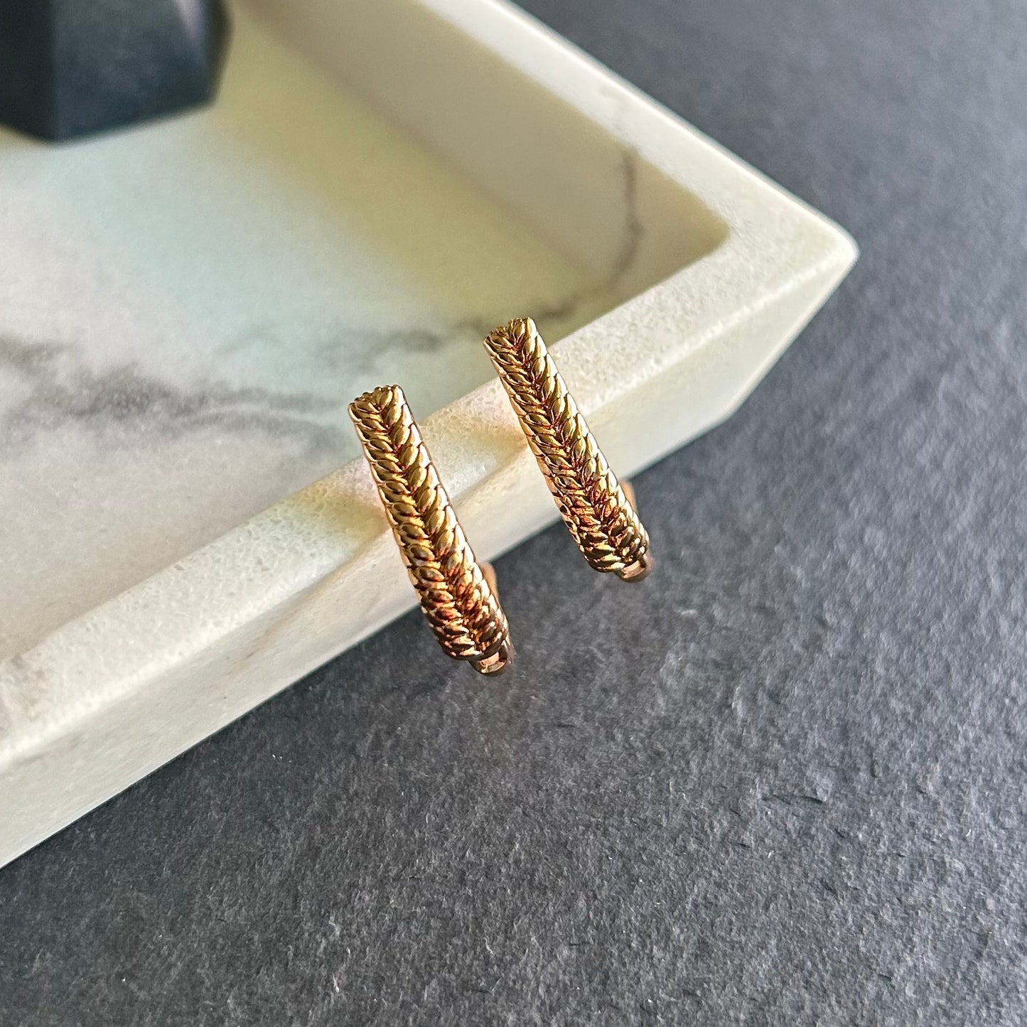 Braided Textured Hoop Earrings - 18K Gold Plated