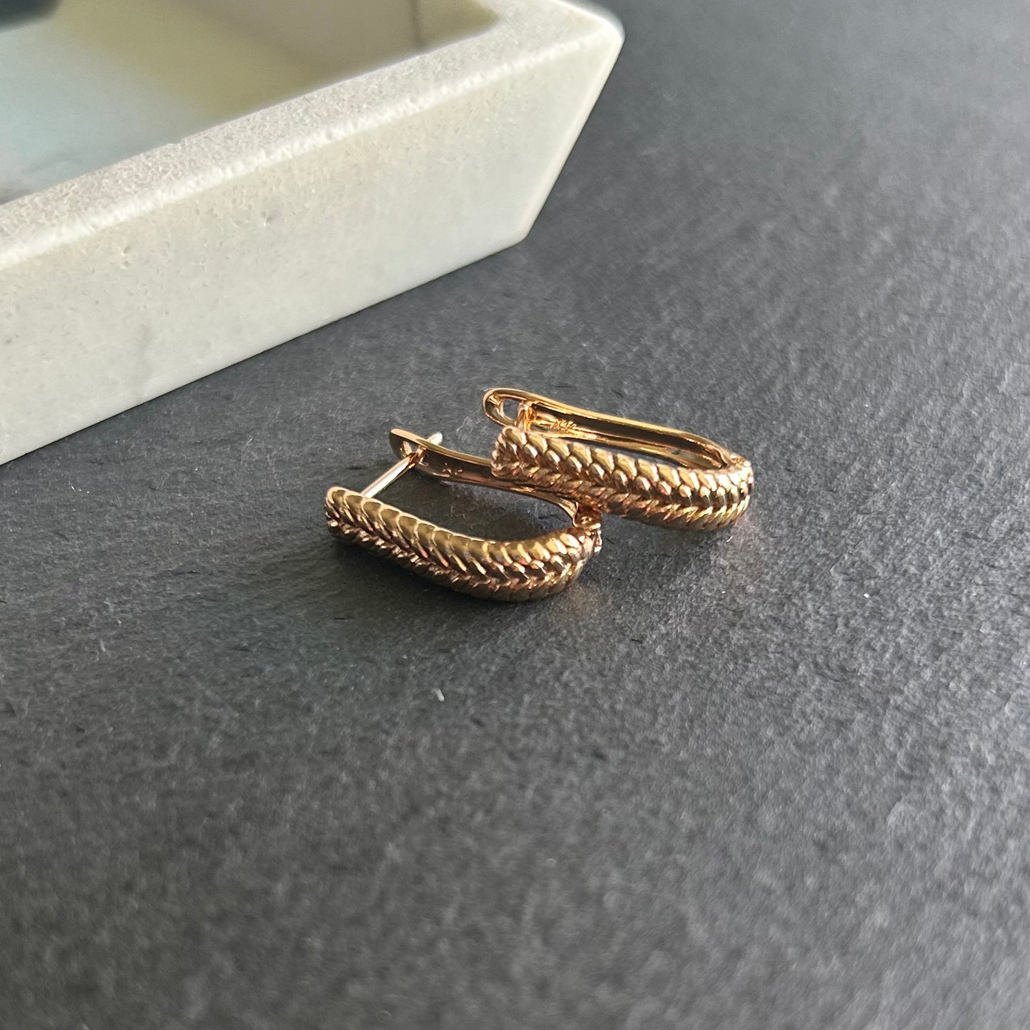 Braided Textured Hoop Earrings - 18K Gold Plated