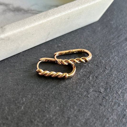 Twisted Rope Gold Hoop Earrings - Leverback Closure, Gold-Plated Sterling Silver