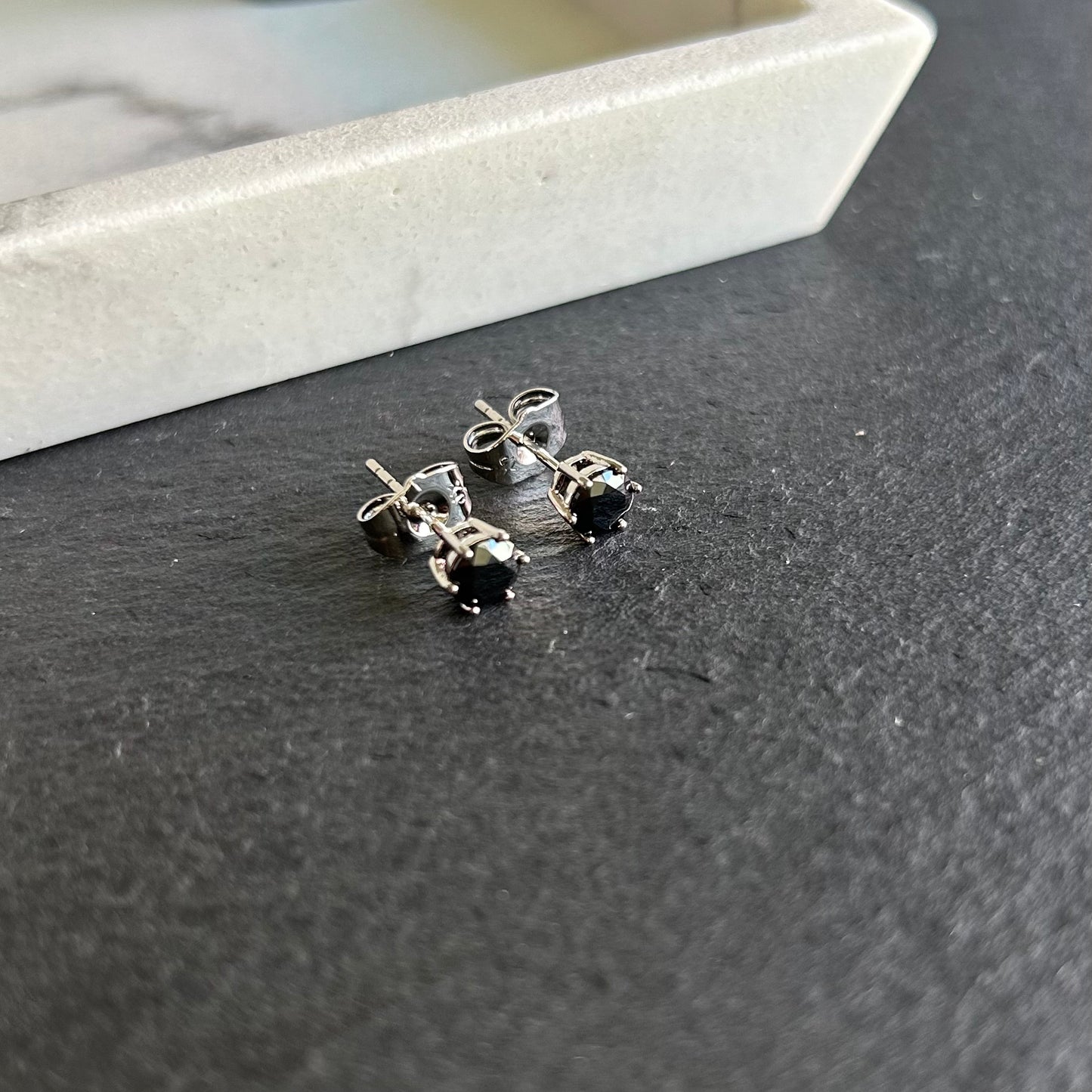 Sterling Silver Black Gemstone Stud Earrings