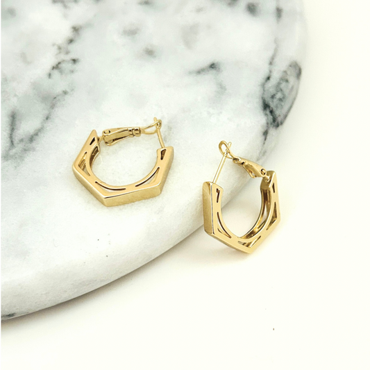 Geometric 2cm Hoop Earrings - 14K Gold Plated Trendy Design